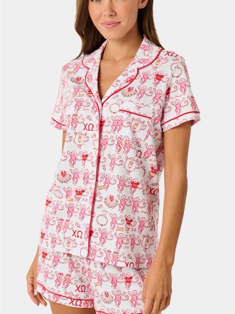 Roller Rabbit Pink & White Short Sleeve Printed Pajama Set